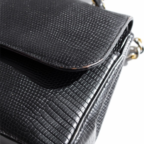 Chanel Vintage Small Classic Flap Exotic Lizard Leather 24K Gold CC Black Bag - Picture 12 of 16